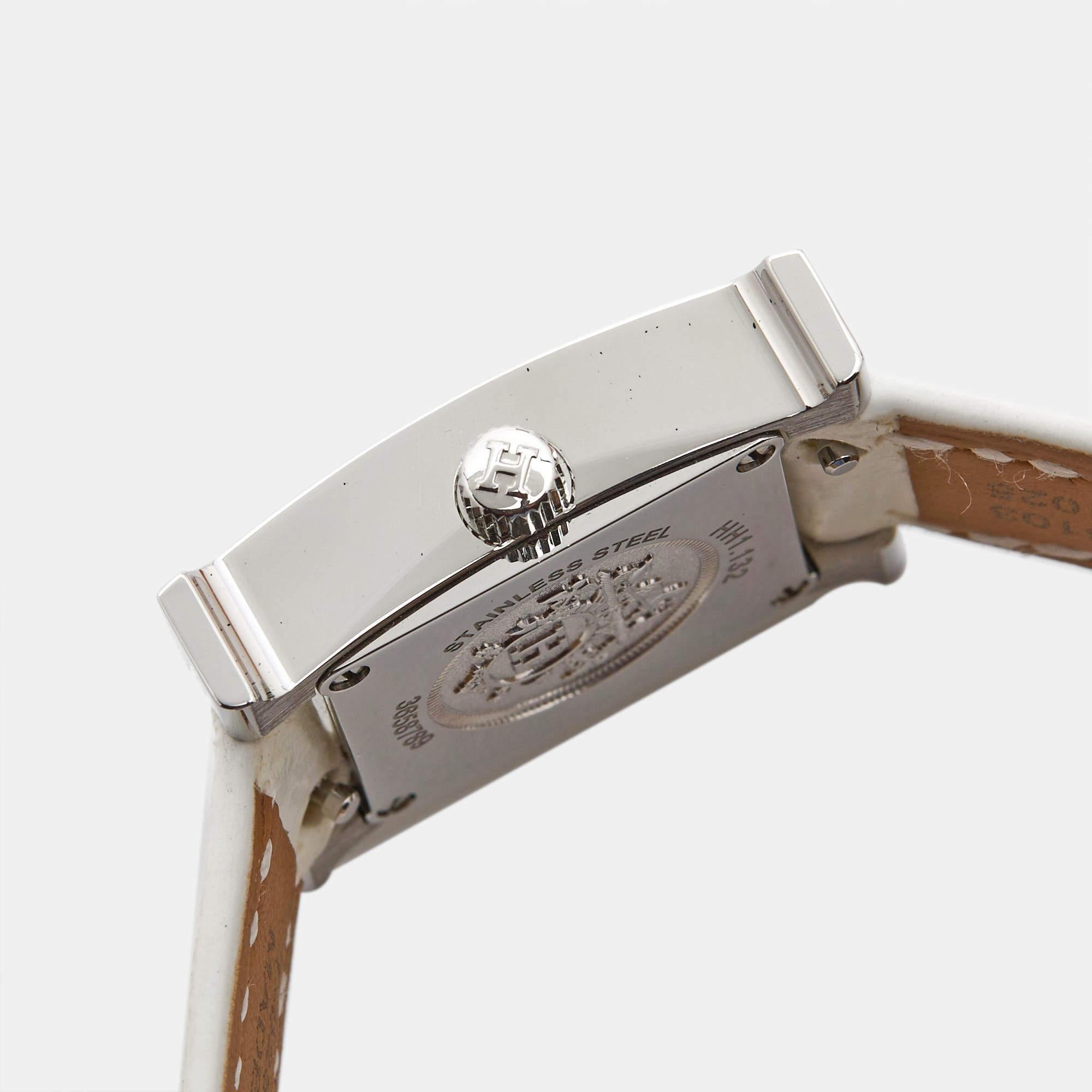 Hermès Mother Of Pearl Diamond Stainless Steel Alligator Leather Heure H W057250 1