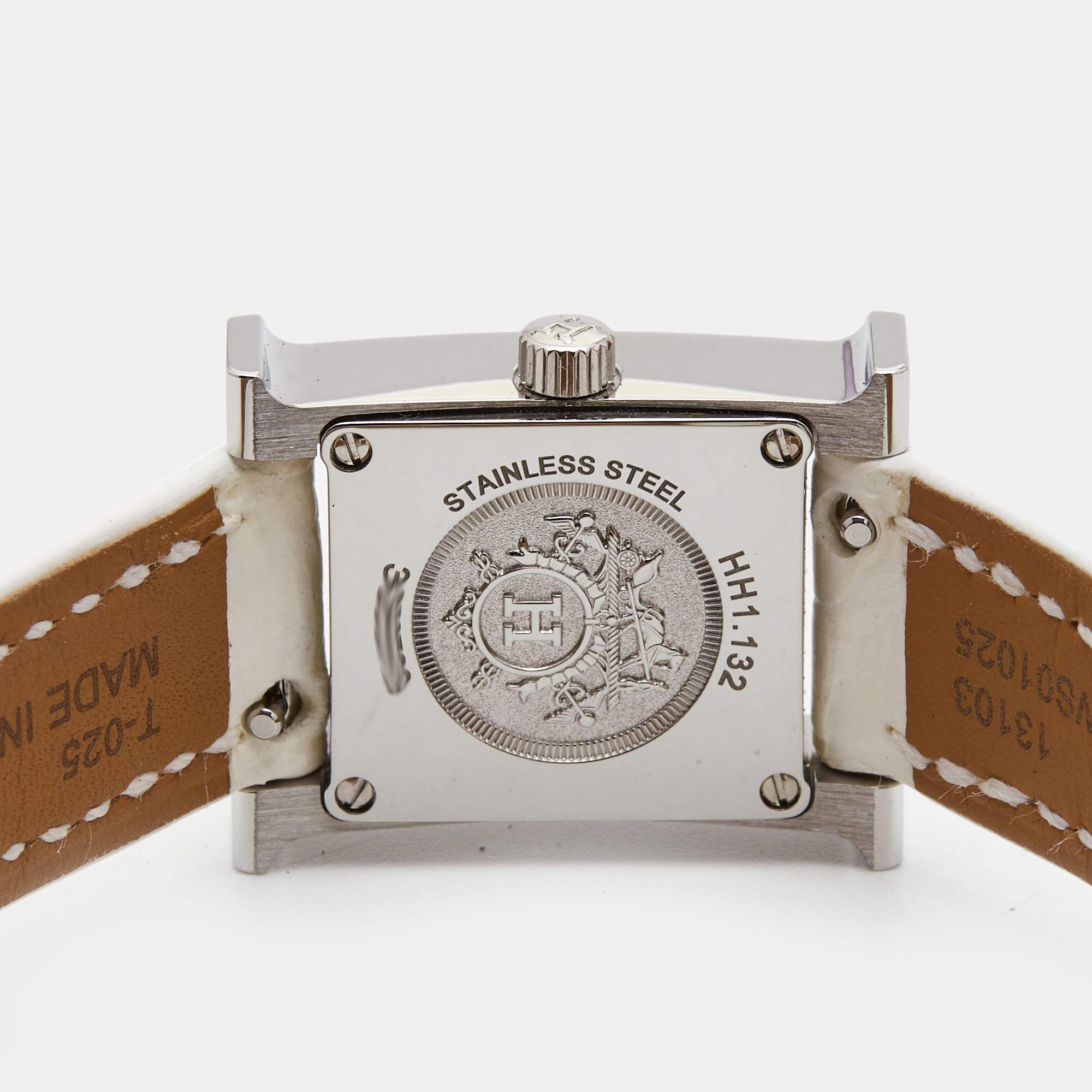 Hermès Mother Of Pearl Diamond Stainless Steel Alligator Leather Heure H W057250 3