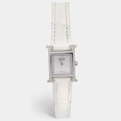 Hermès Mother Of Pearl Diamond Stainless Steel Alligator Leather Heure H W057250