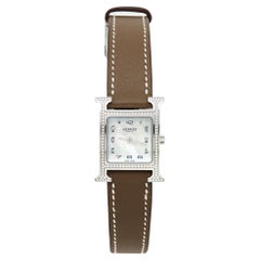 Hermes Mother of Pearl Stainless Steel Diamonds Leather Heure H HH1.235 21 mm