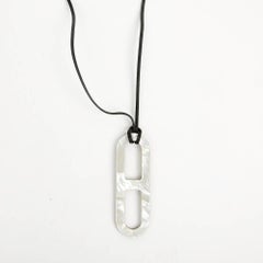 Hermès  Mother of Pearl & Wood Link Necklace Anchor Chain Pendant