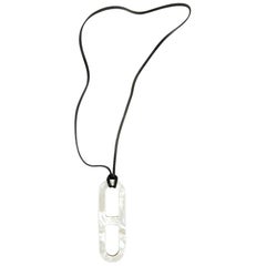 Hermès  Mother of Pearl & Wood Link Necklace Anchor Chain Pendant 