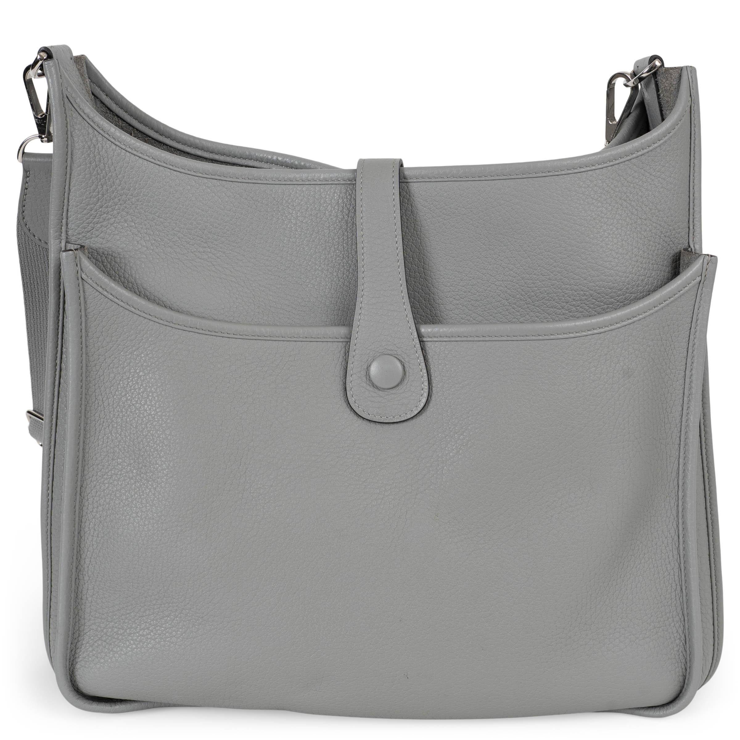 Gris HERMES Mouette gris Clemence cuir EVELYNE 33 Sac à bandoulière Phw en vente