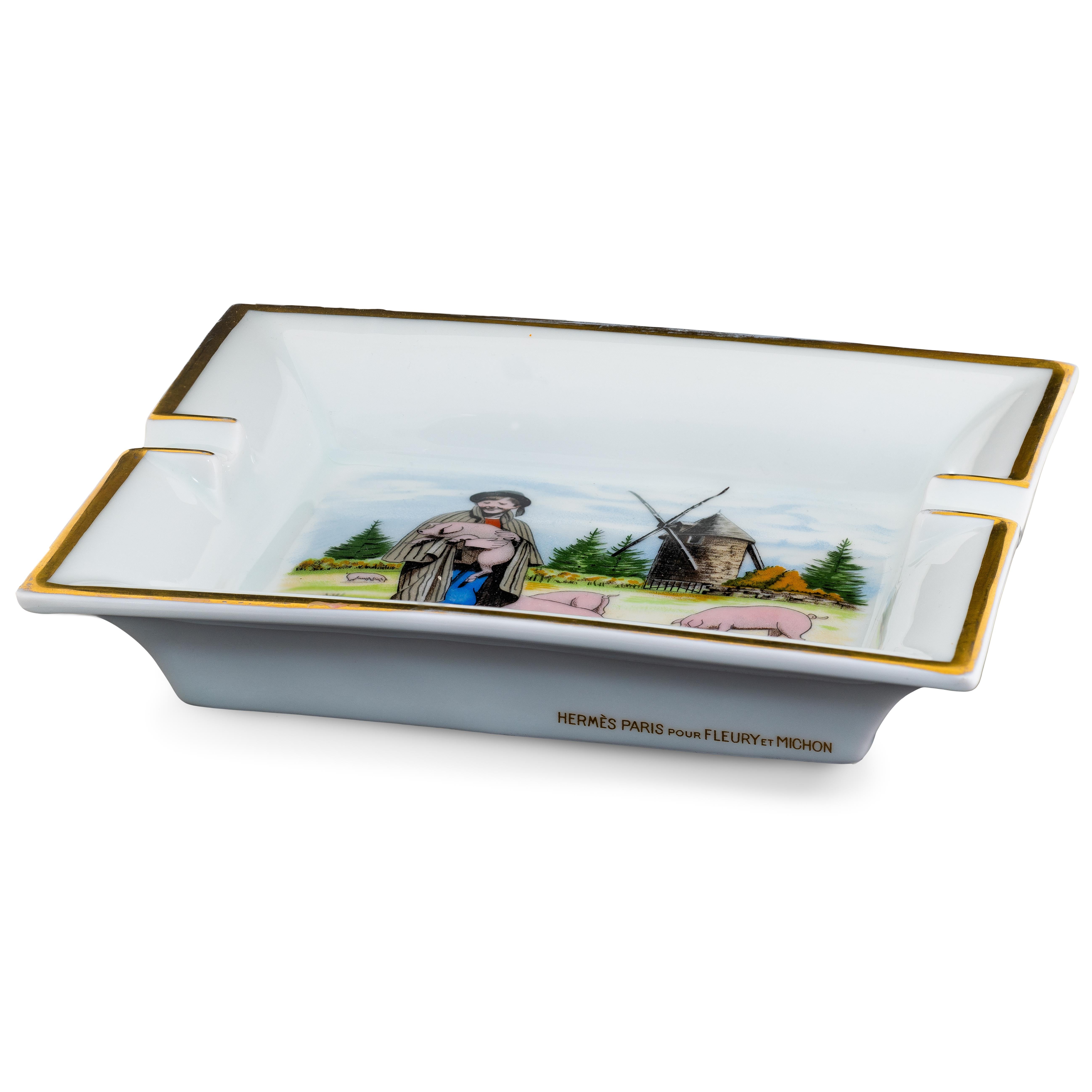 Hermes Moulin du Terrier Marteau Pouzauges Aschenbecher Porzellan Goldränder - Selten im Zustand „Neu“ im Angebot in Ottawa, CA