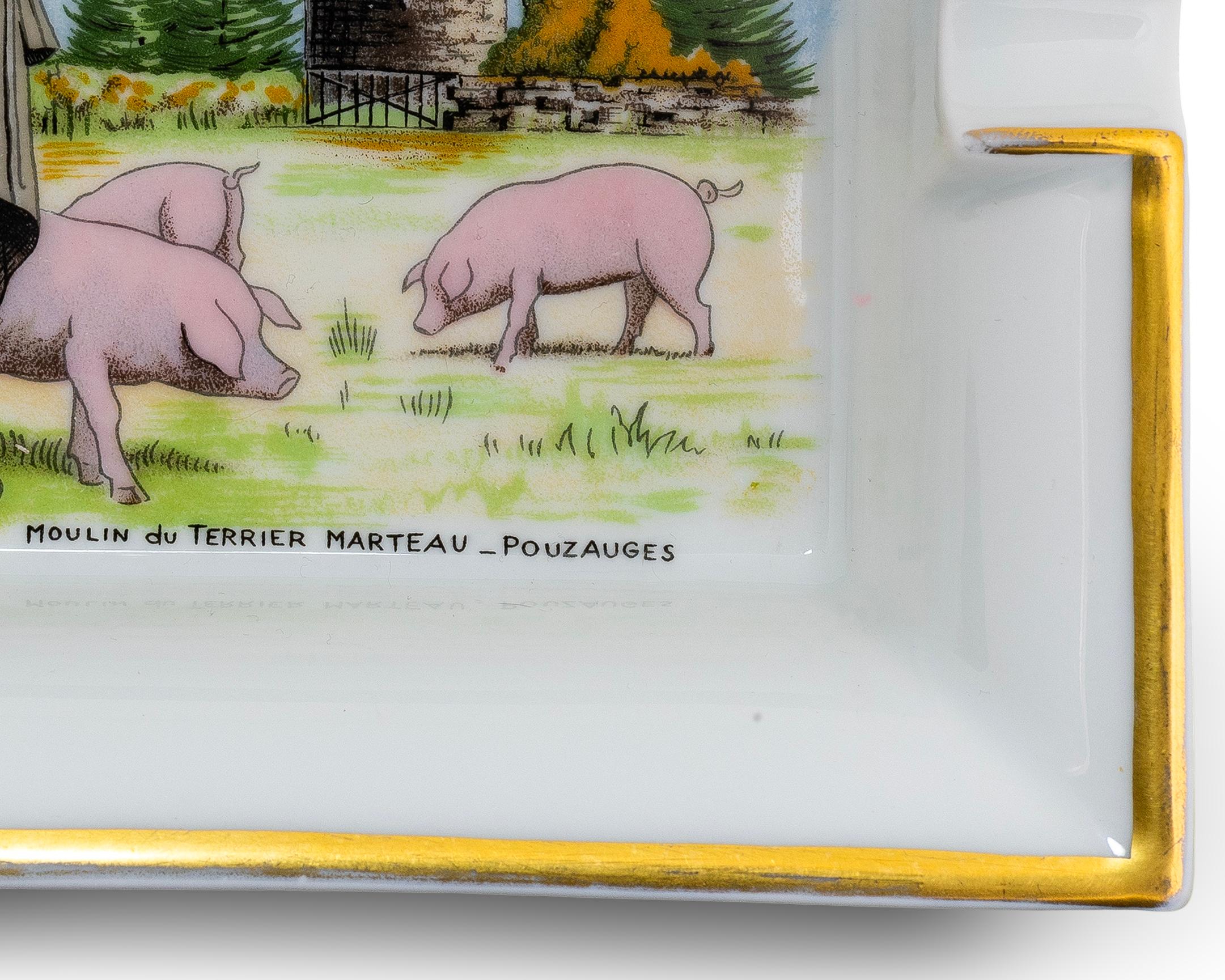 Hermes Moulin du Terrier Marteau Pouzauges Aschenbecher Porzellan Goldränder - Selten im Angebot 2