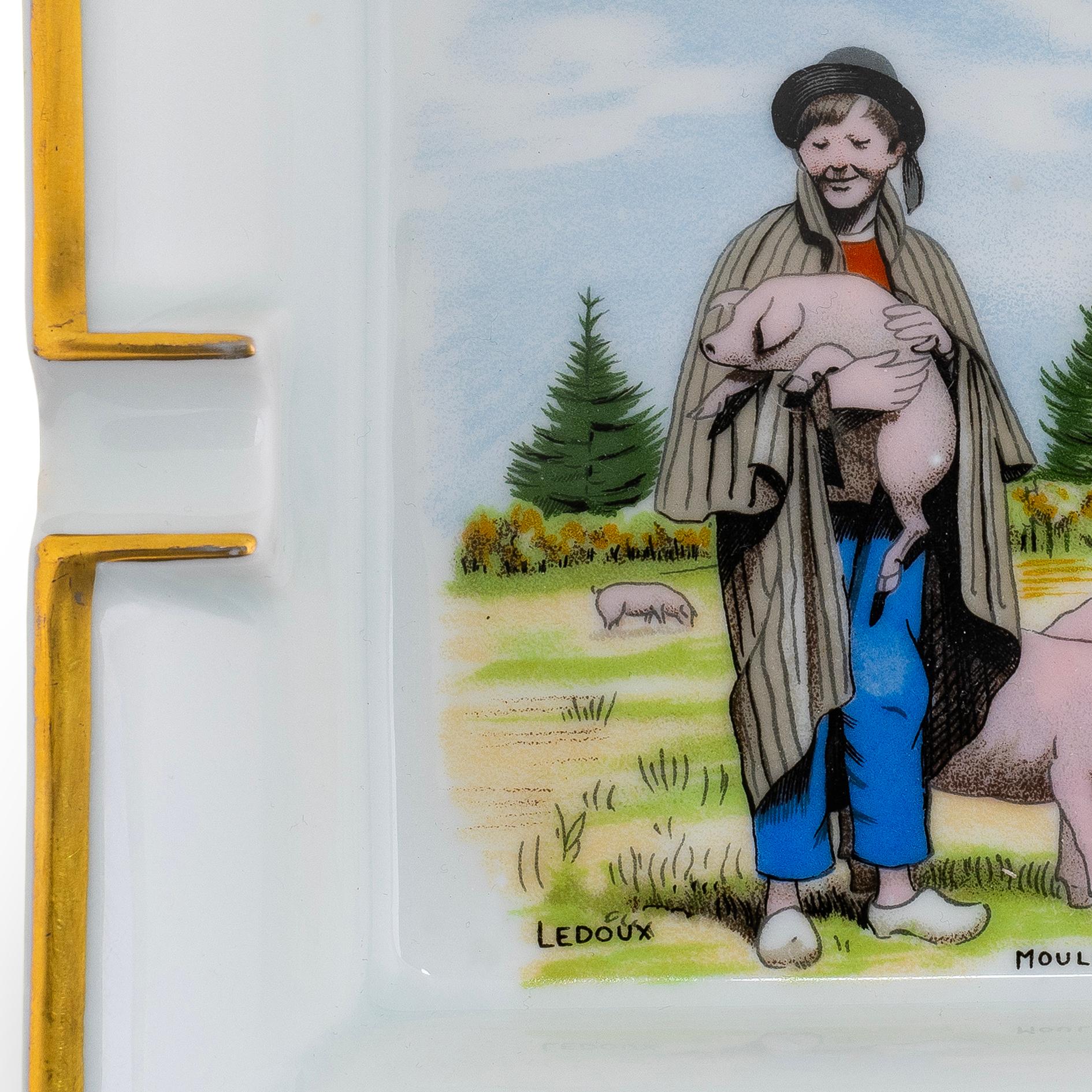 Hermes Moulin du Terrier Marteau Pouzauges Aschenbecher Porzellan Goldränder - Selten im Angebot 4