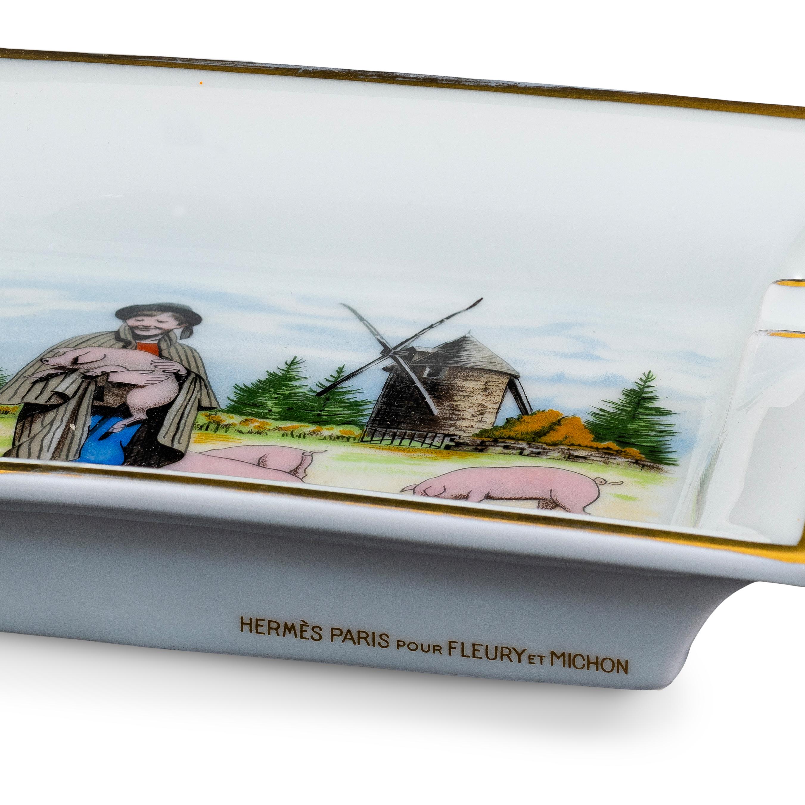Hermes Moulin du Terrier Marteau Pouzauges Aschenbecher Porzellan Goldränder - Selten im Angebot 5