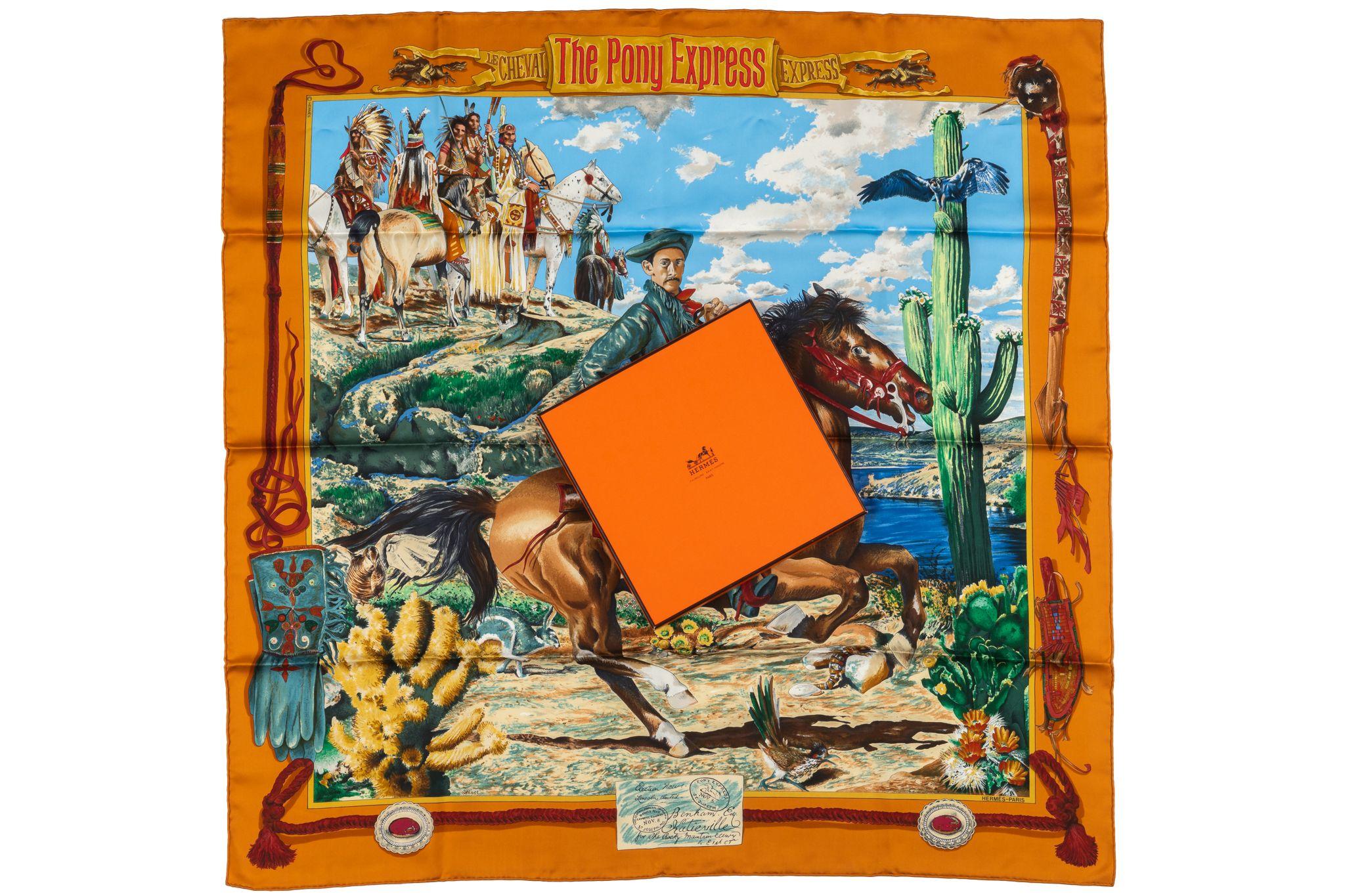 Hermes Moutard Silk Pony Express Scarf 3