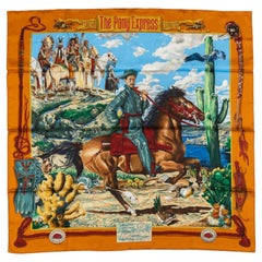 Hermes Moutard Silk Pony Express Scarf in Box
