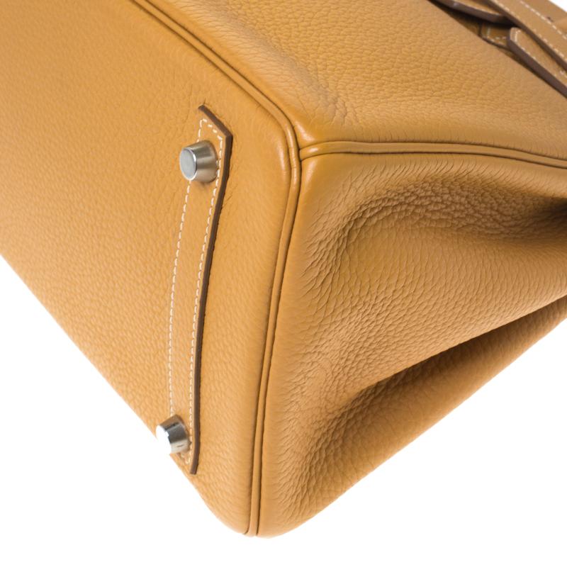 Hermes Moutarde Clemence Leather Palladium Hardware Birkin 25 Bag In Excellent Condition In Dubai, Al Qouz 2