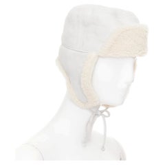 Chapeau de trappeur HERMES en cuir d'agneau Mouton Moelluex, daim, doublé de peau d'agneau, 56 cm