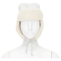 HERMES Mouton Moelluex lambskin suede leather shearling lined trapper hat 56cm