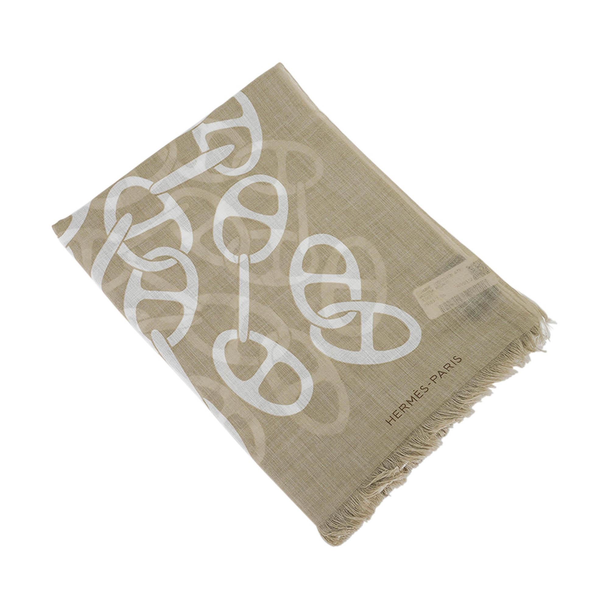 Beige Hermes Muffler Naoussa Megalo Scarf Desert Cotton For Sale