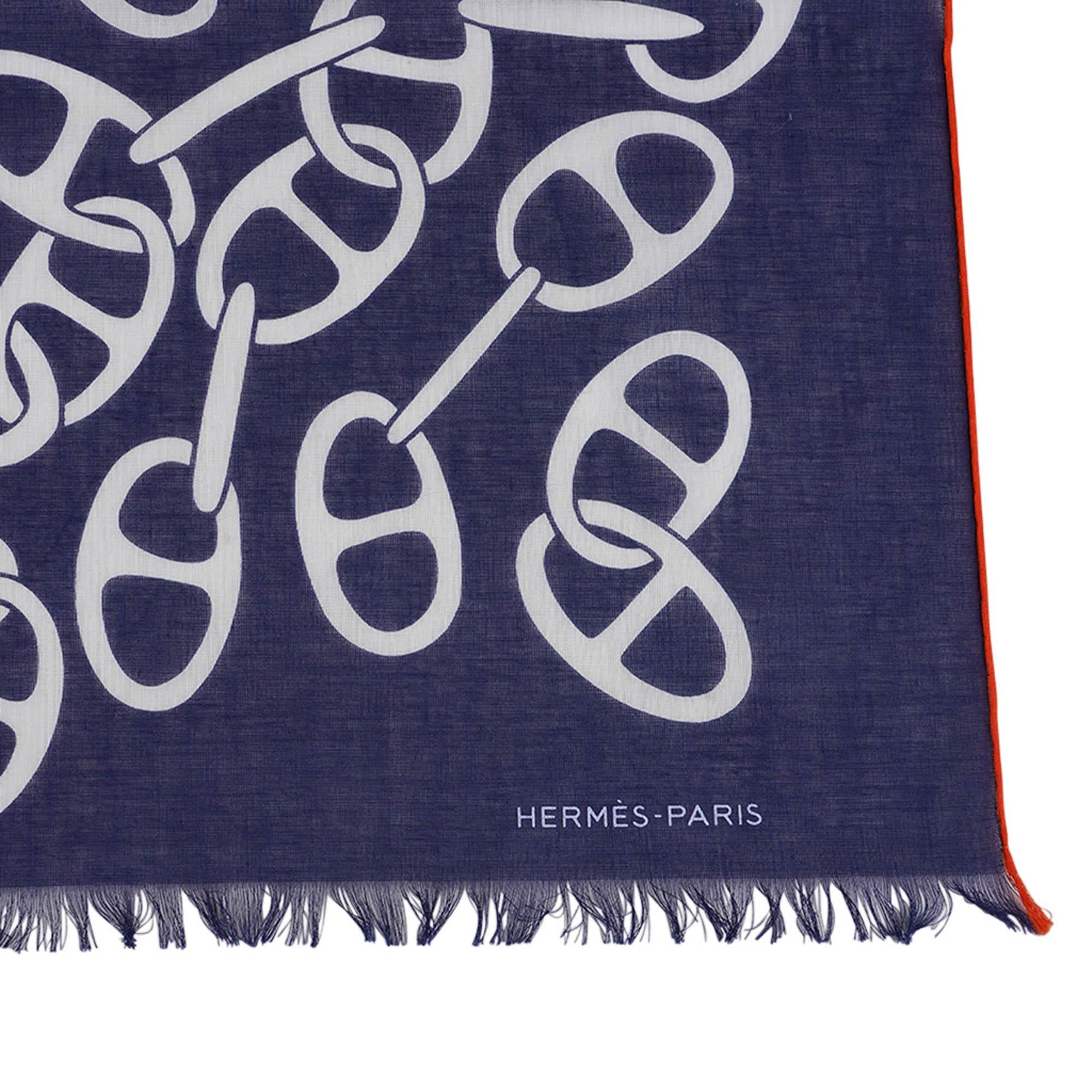 Hermes Muffler Naoussa Megalo Scarf Marine Cotton In New Condition For Sale In Miami, FL