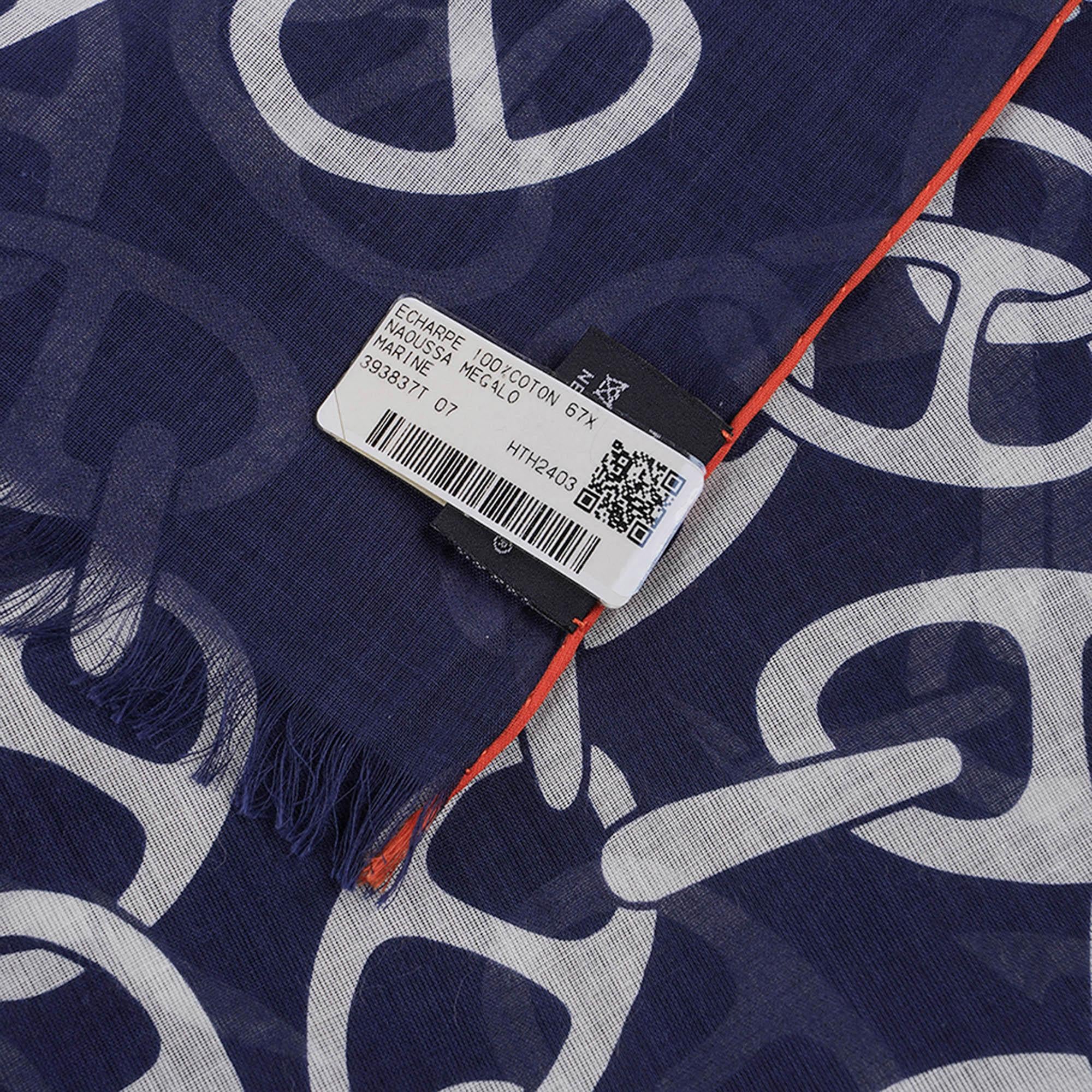 Men's Hermes Muffler Naoussa Megalo Scarf Marine Cotton For Sale