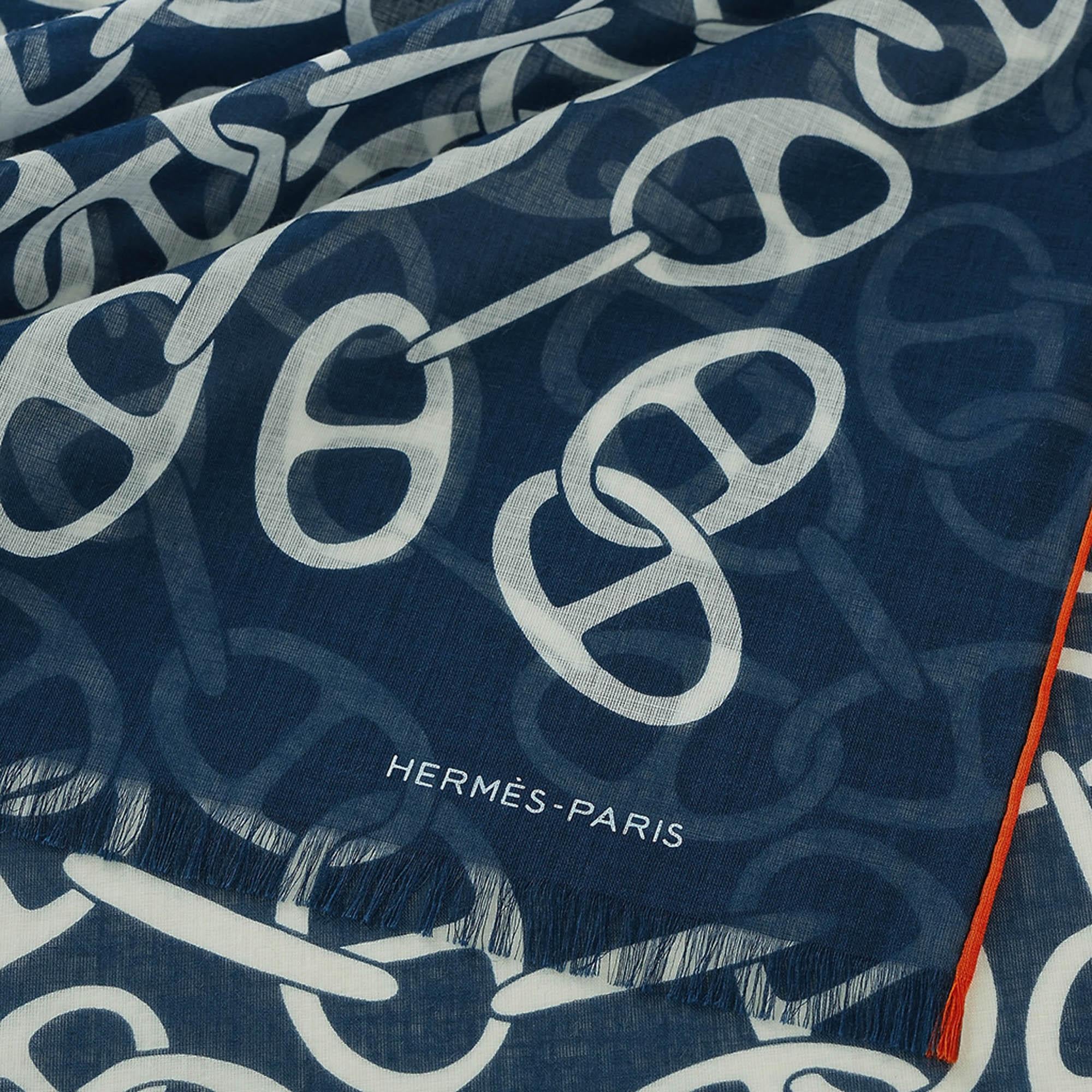 Hermes Muffler Naoussa Megalo Scarf Marine Cotton For Sale 1
