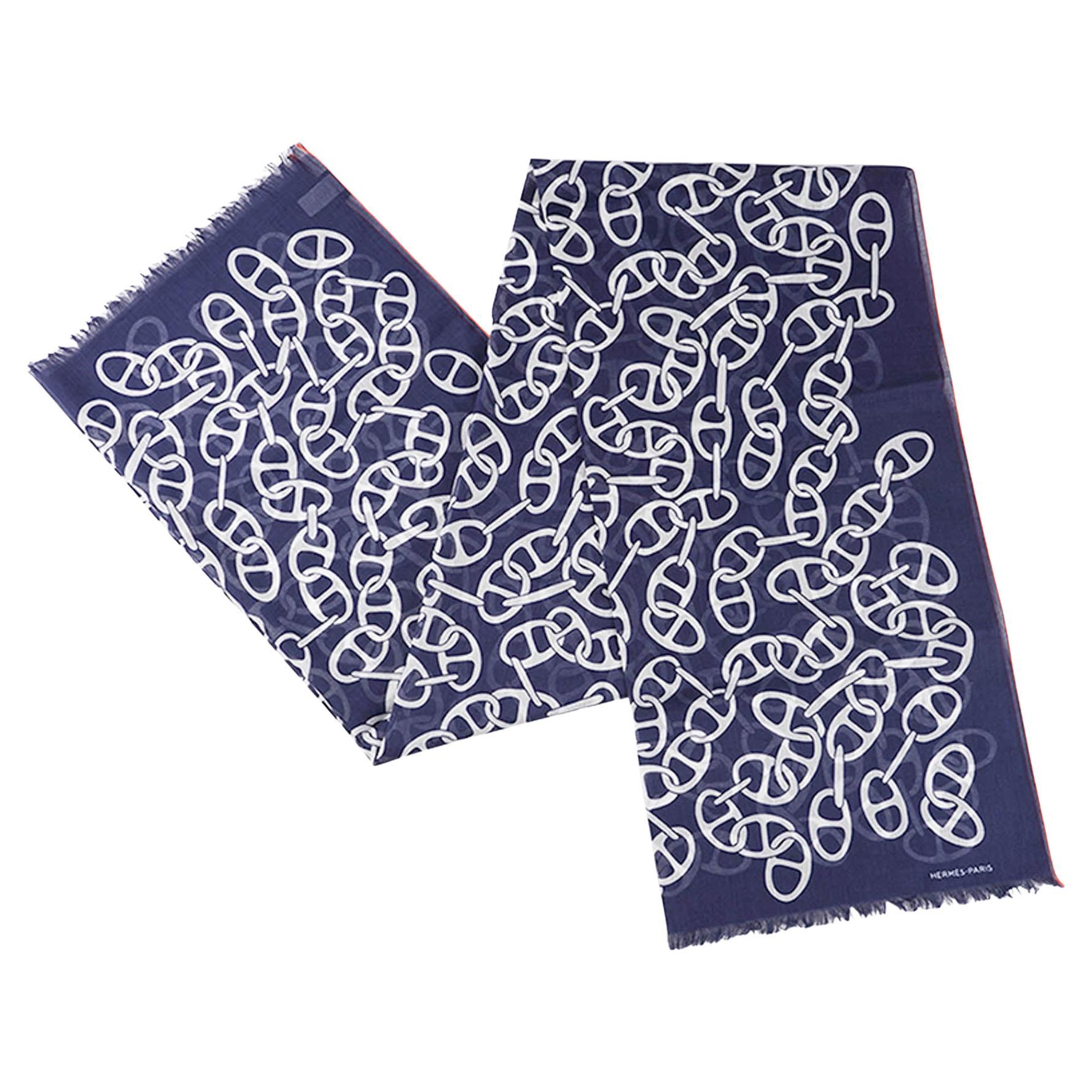 Hermes Muffler Naoussa Megalo Scarf Marine Cotton For Sale