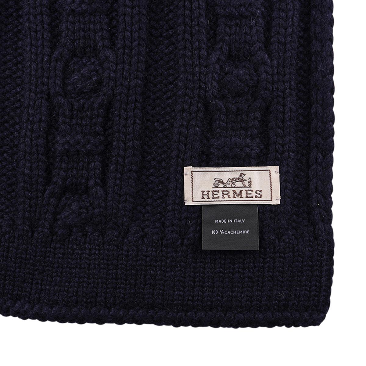 Hermès - Manchette Tri Maillon en cachemire bleu marine en vente 1