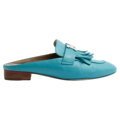 Hermès Mules EU36.5 Rivoli Mules plates en cuir bleu turquoise UK4 US6 Hermès