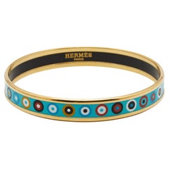 Hermes Multi Color Enamel Gold Tone Metal Bangle Bracelet