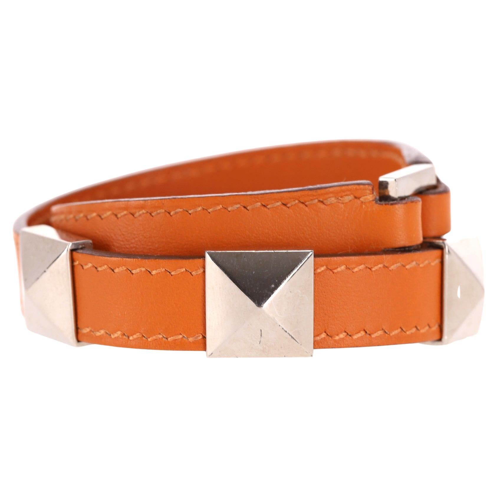 Hermes Multi Stud Medor Rockstud Leather Wrap Bracelet For Sale