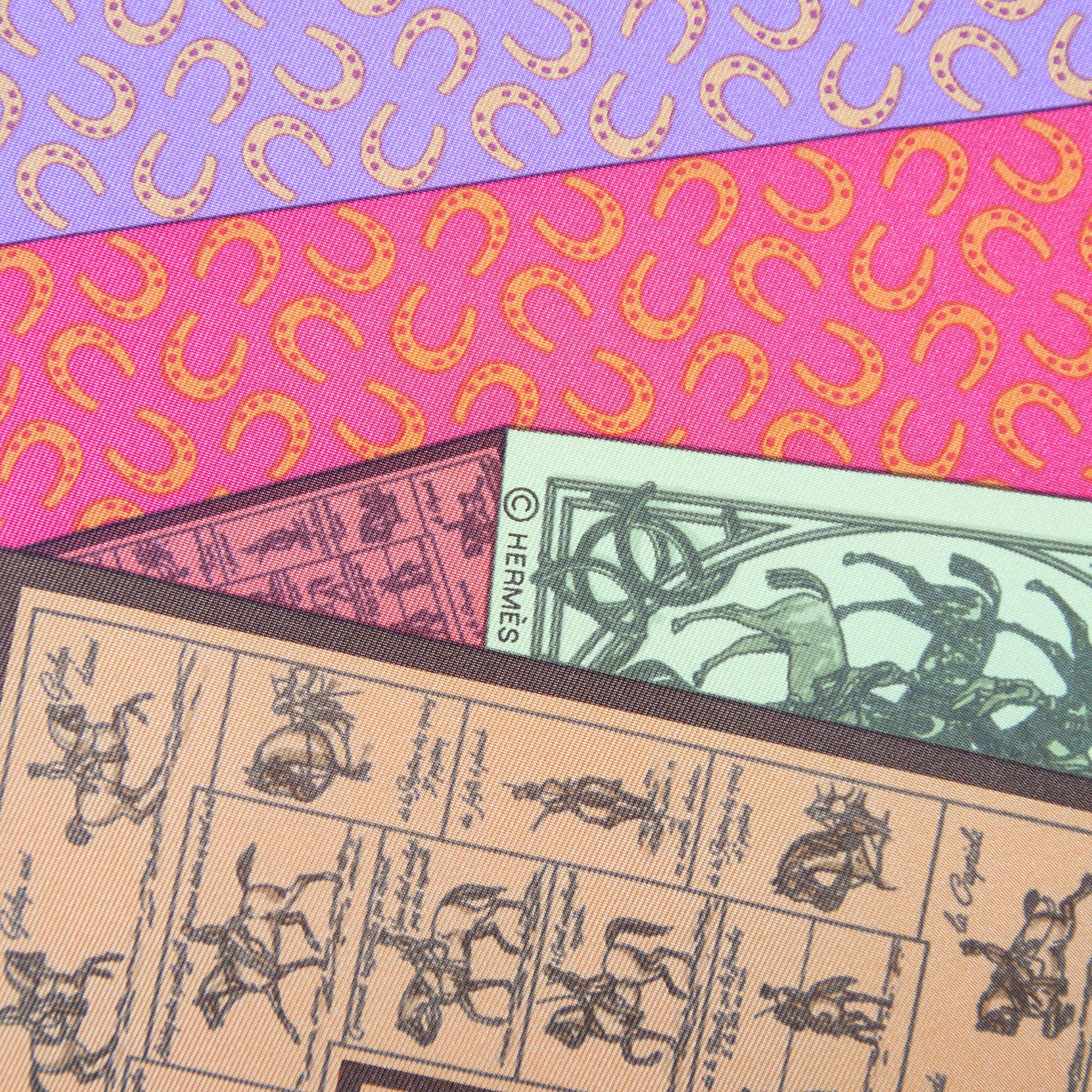 Hermes Multicolor A Cheval Sur Mon Carre Printed Silk Square Scarf In Excellent Condition In Dubai, Al Qouz 2