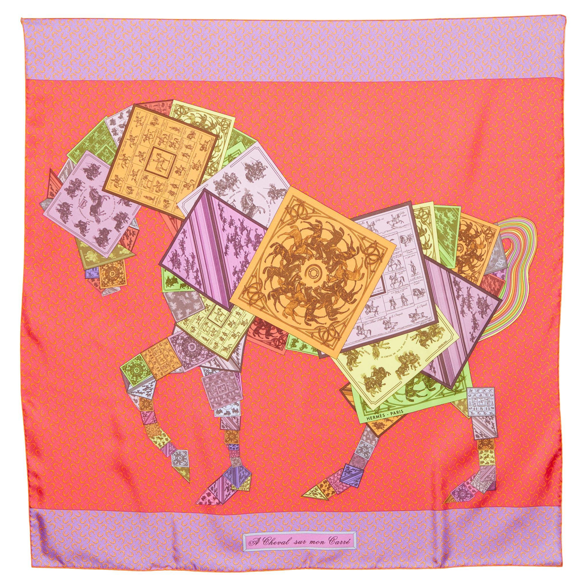 Hermes Multicolor A Cheval Sur Mon Carre Printed Silk Square Scarf