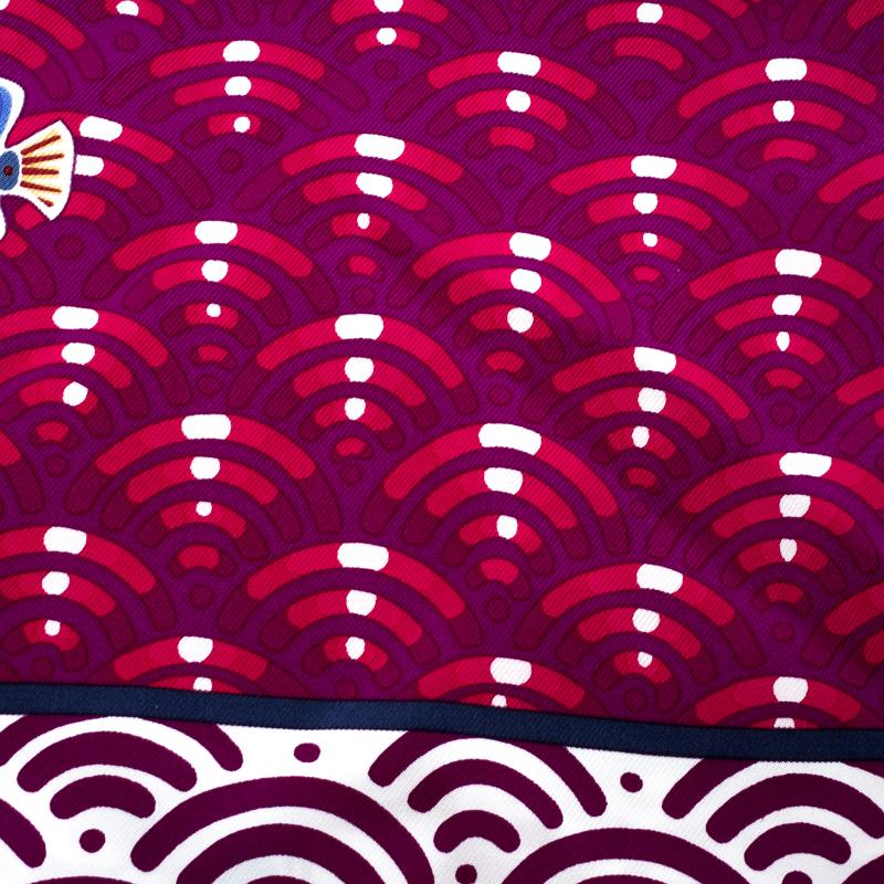 Purple Hermes Multicolor Bateau Fleuri Printed Silk Square Scarf