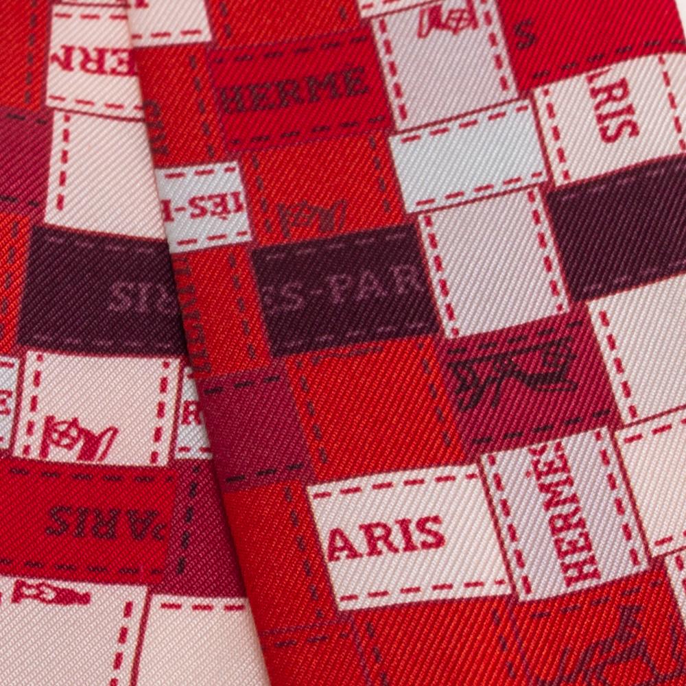 Red Hermès Multicolor Bolduc au Carre Silk Twilly