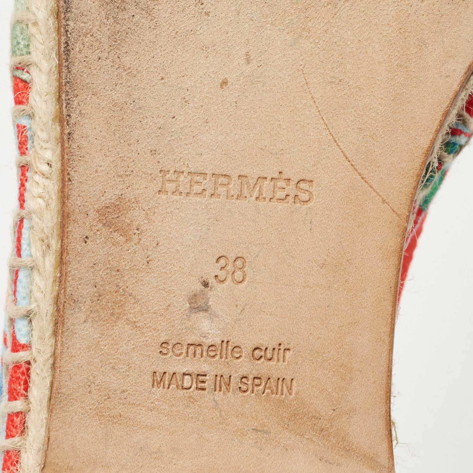 Hermes Multicolor Canvas Malaga Espadrille Size 38 2