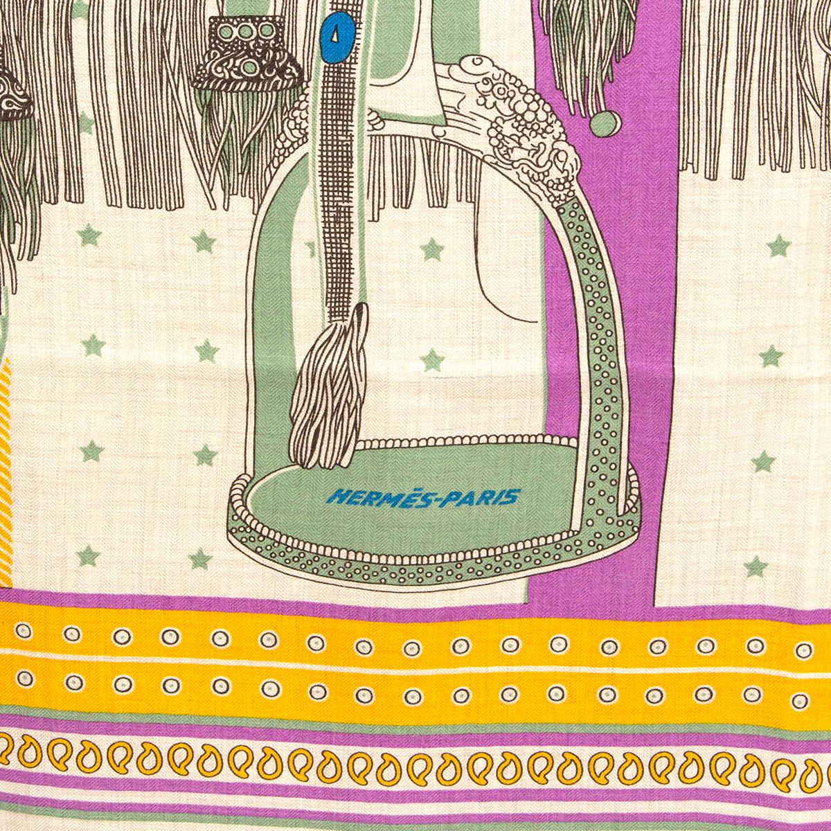 Women's or Men's HERMES multicolor cashmere SELLE DE DIGNITAIRE BANDANA 140 Scarf Vieux Rose Natu