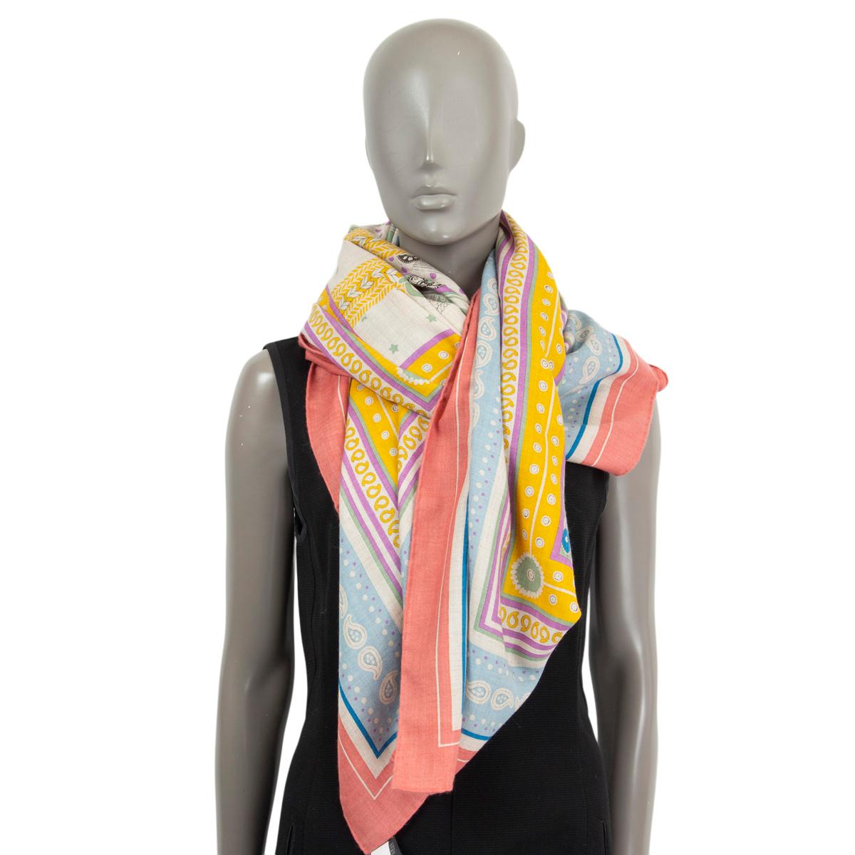 HERMES multicolor cashmere SELLE DE DIGNITAIRE BANDANA 140 Scarf Vieux Rose Natu 2