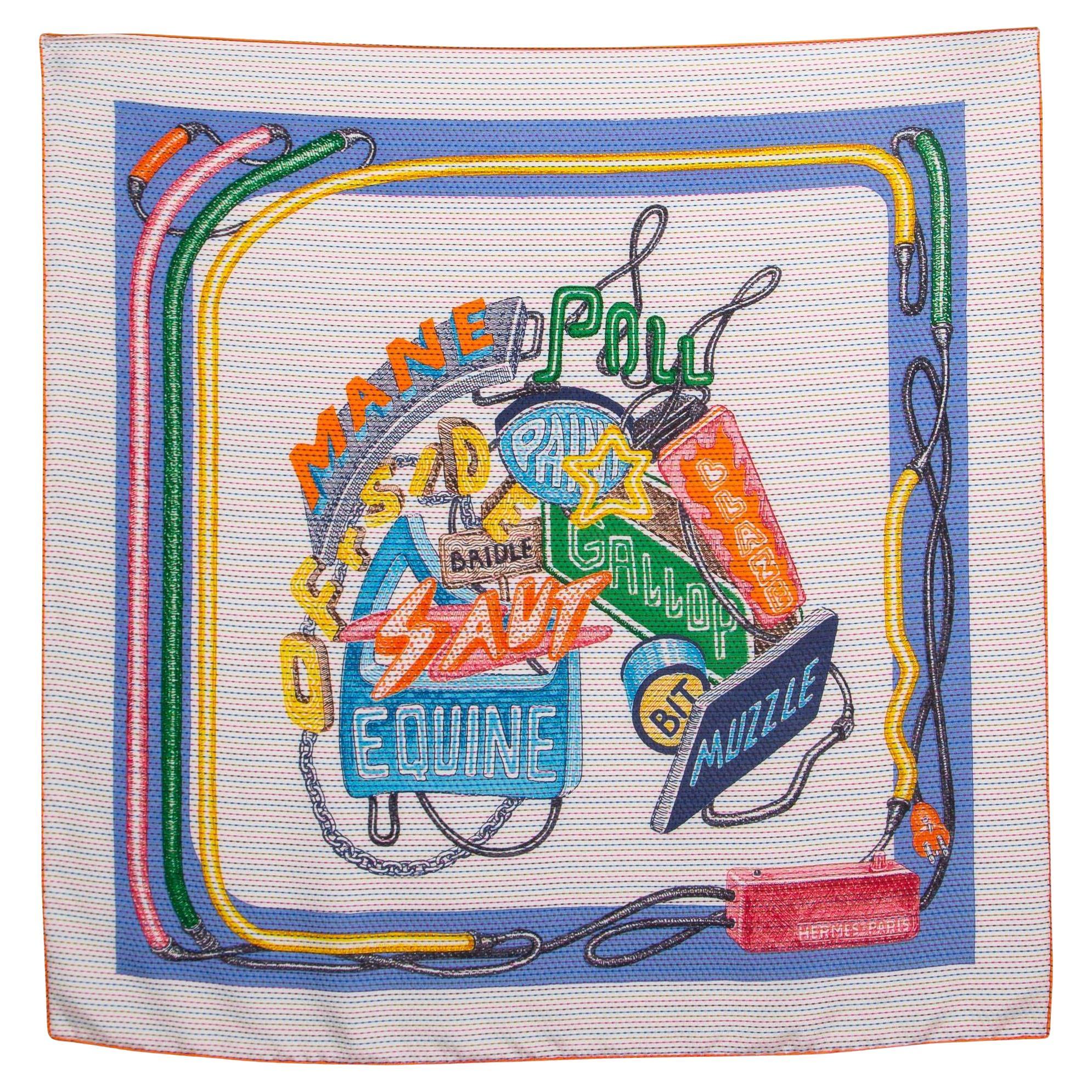 Hermes Multicolor Chevaloscope Neon Pointille Scarf For Sale