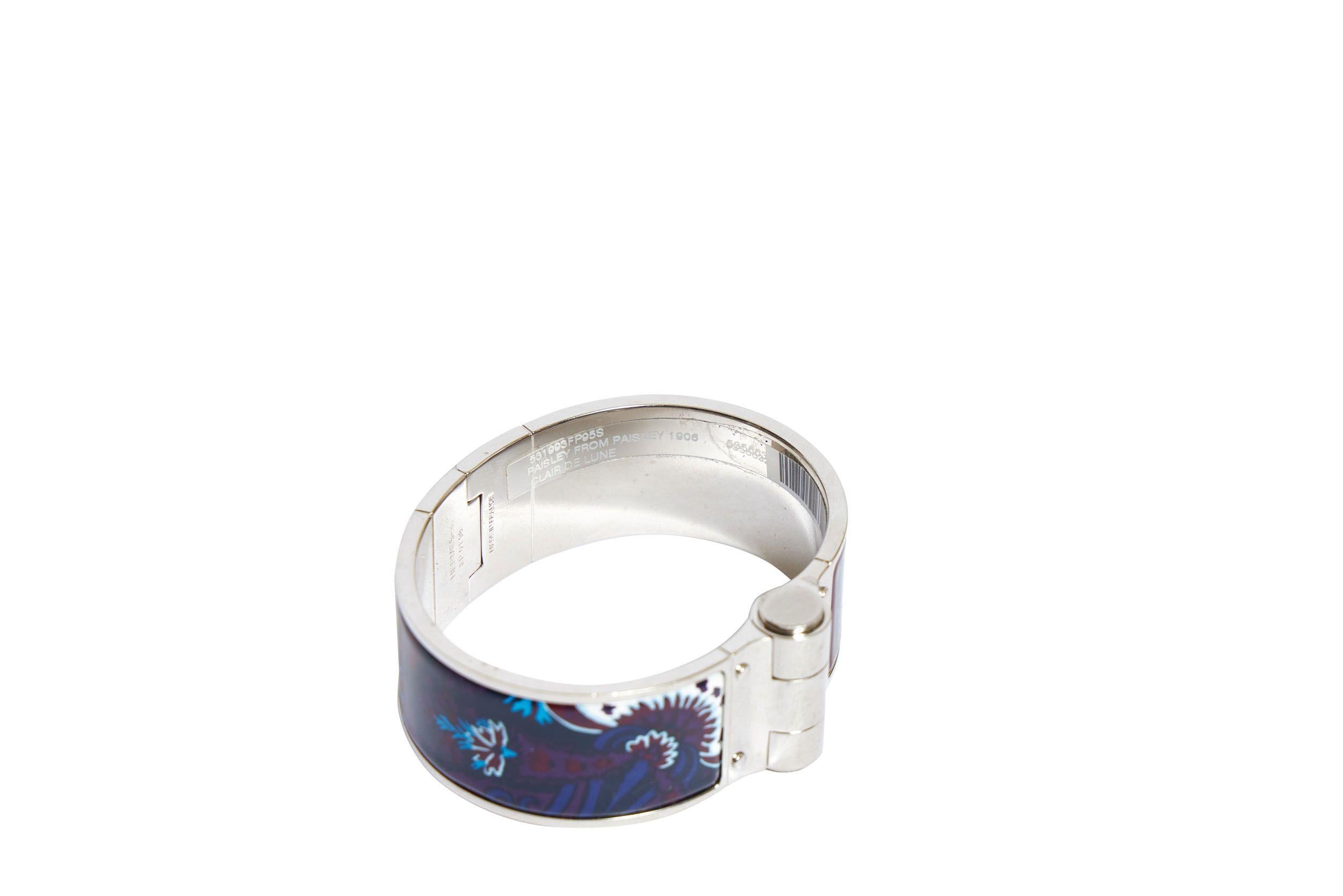 Hermes multicolor printed enamel Clic Clac bracelet with palladium tone hardware Comes with original box
