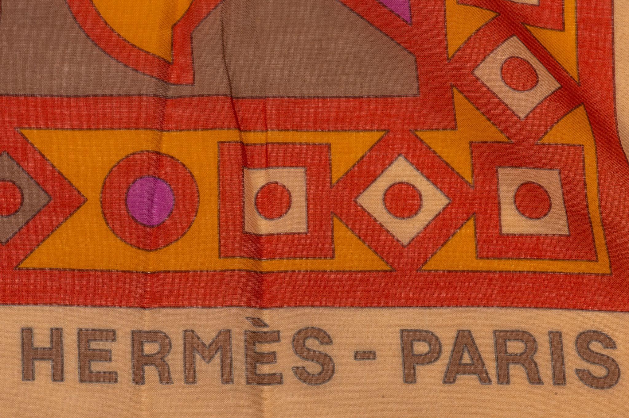 Brown Hermès Multicolor Cotton Silk Sarong For Sale