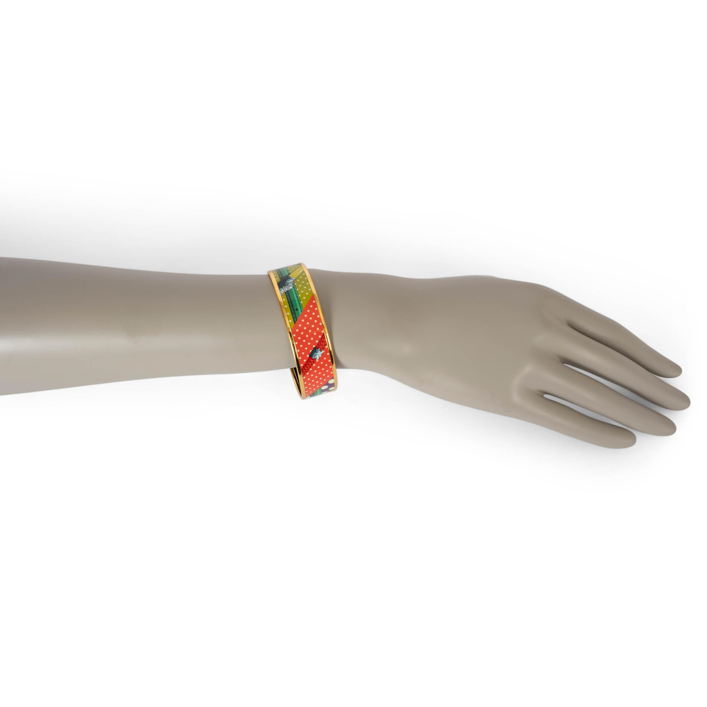 HERMES multicolor enamel CLIC CLAC A POIS WIDE BANGLE 70 Bracelet For Sale 2