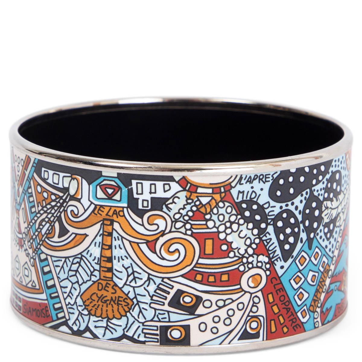 100% authentic Hermès extra wide bangle Fantaisie Orientale in multicolor enamel and silver-tone metal. Has been worn and is in excellent condition. 

Measurements
Tag Size	L
Size	L
Width	3.5cm (1.4in)
Circumference	19cm