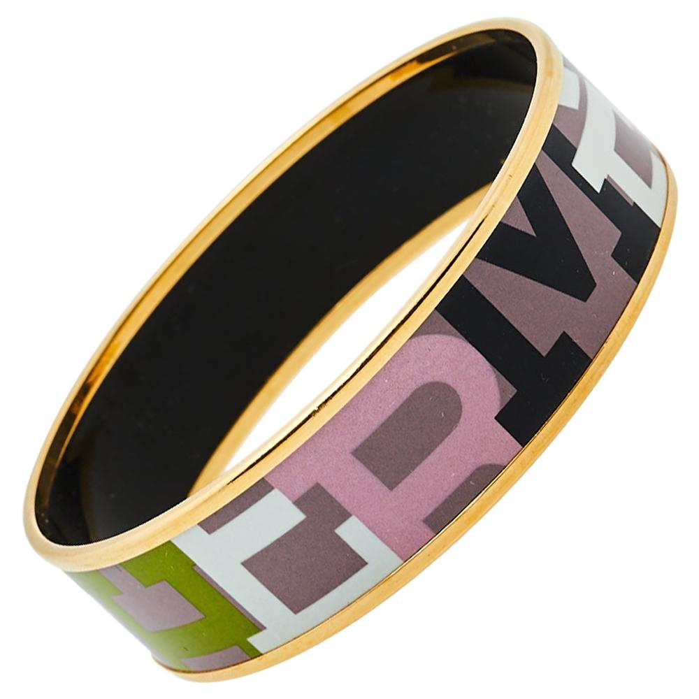 Hermès Multicolor Enamel Gold Plated Capitales Wide Bracelet