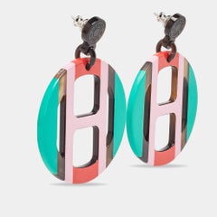 Hermès Multicolor Horn & Lacquer H Equipe Earrings