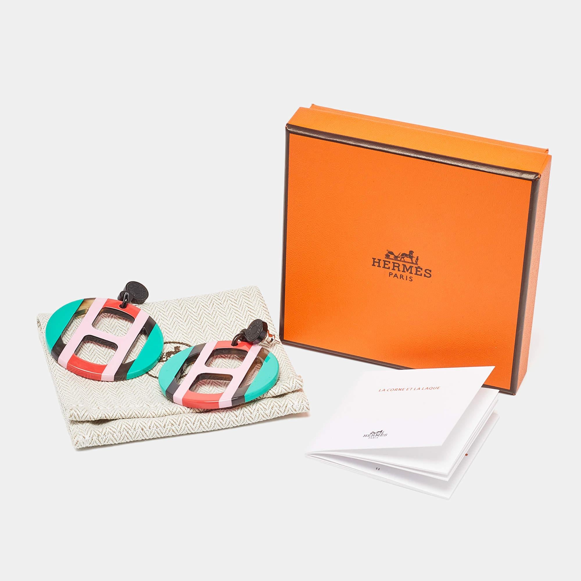 Women's Hermès Multicolor Horn & Lacquer H Equipe Earrings