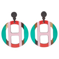 Hermès Multicolor Horn & Lacquer H Equipe Earrings
