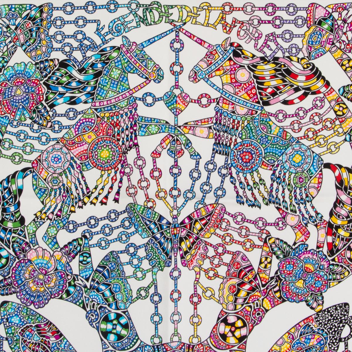 Hermes multicolor LA LEGENDE DE LA FORET 90 Seidenköper Schal Blanc Bleu (Grau)