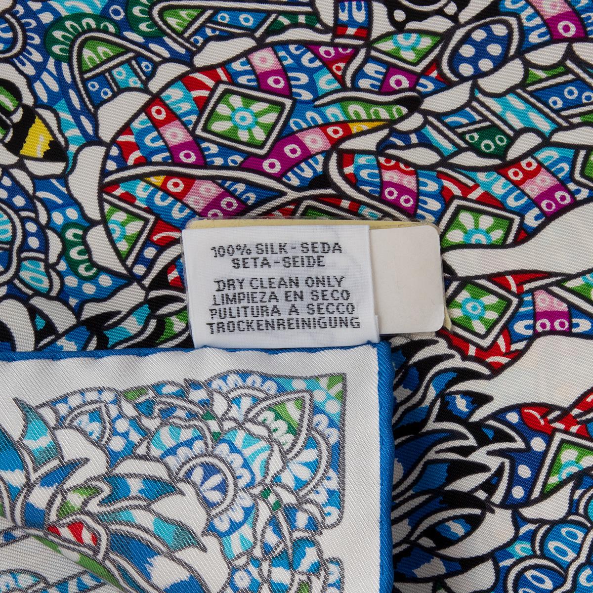 Hermes multicolor LA LEGENDE DE LA FORET 90 Seidenköper Schal Blanc Bleu 1