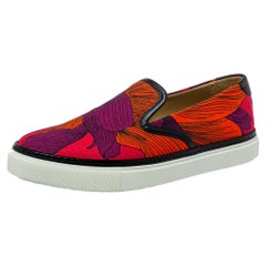 Hermes Multicolor Leather And Canvas Kick Slip-On Sneakers Size 38