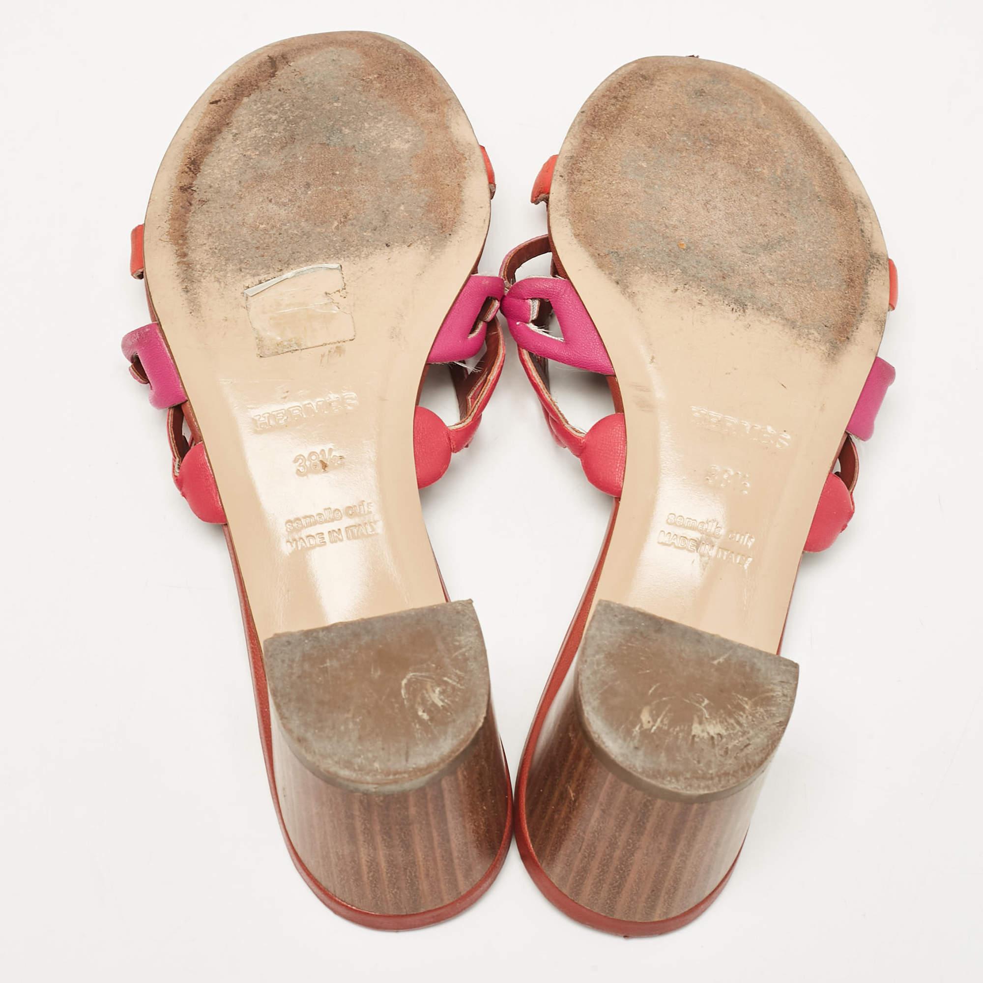 Hermes Multicolor Leather Chaine D'Ancre Block Heel Sandals Size 38.5 1