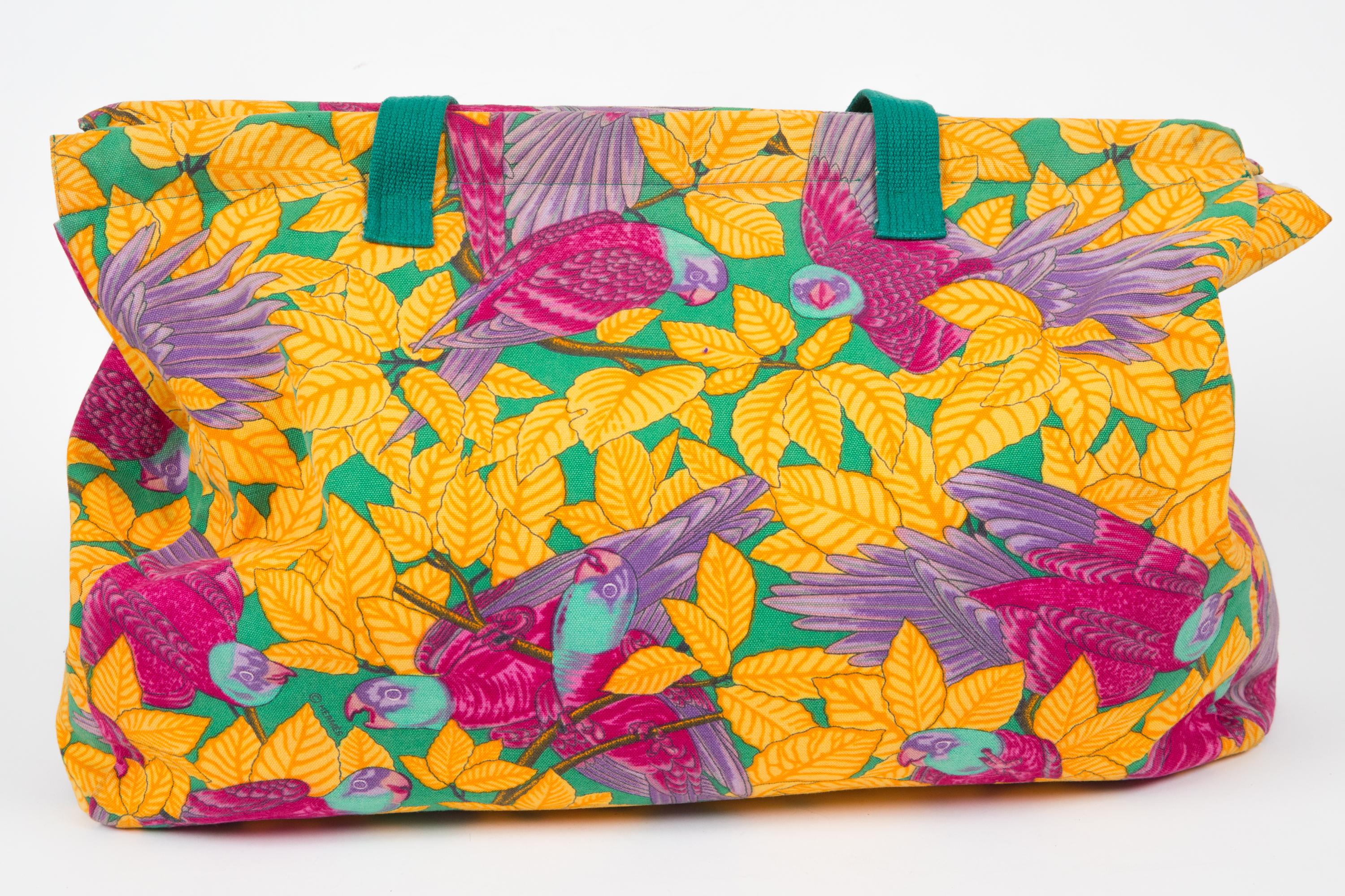 Brown Hermes Multicolor Parrots Cotton Tote Bag