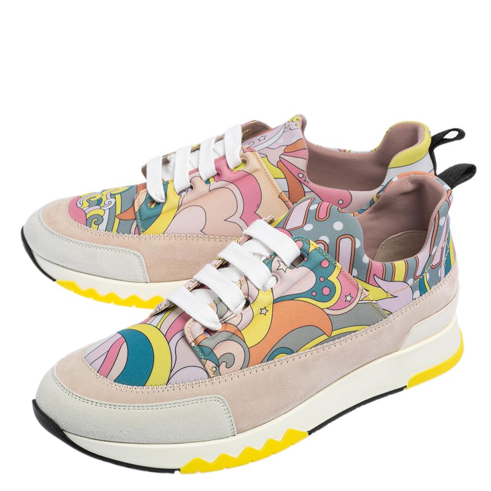 Hermes Multicolor Print Canvas and Suede Stadium Low Top Sneakers Size 37 1