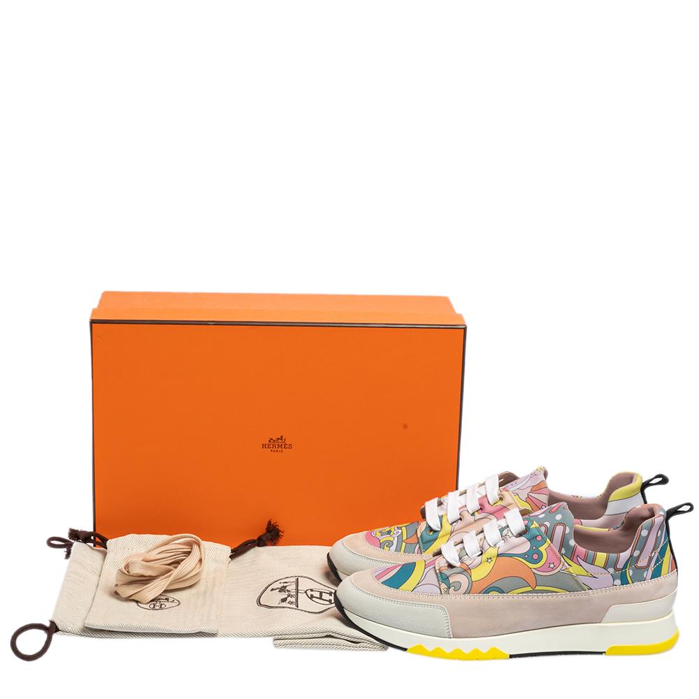 Hermes Multicolor Print Canvas and Suede Stadium Low Top Sneakers Size 37 2