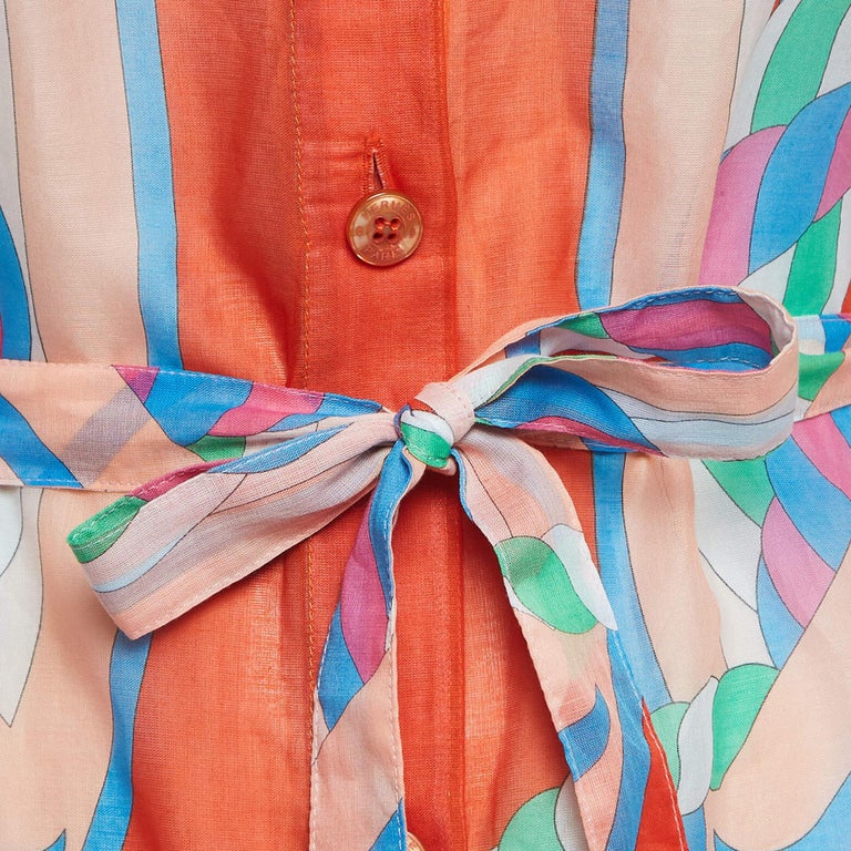 Herms Multicolor Printed Cotton Canoe Pareo Tunic Dress S at 1stDibs