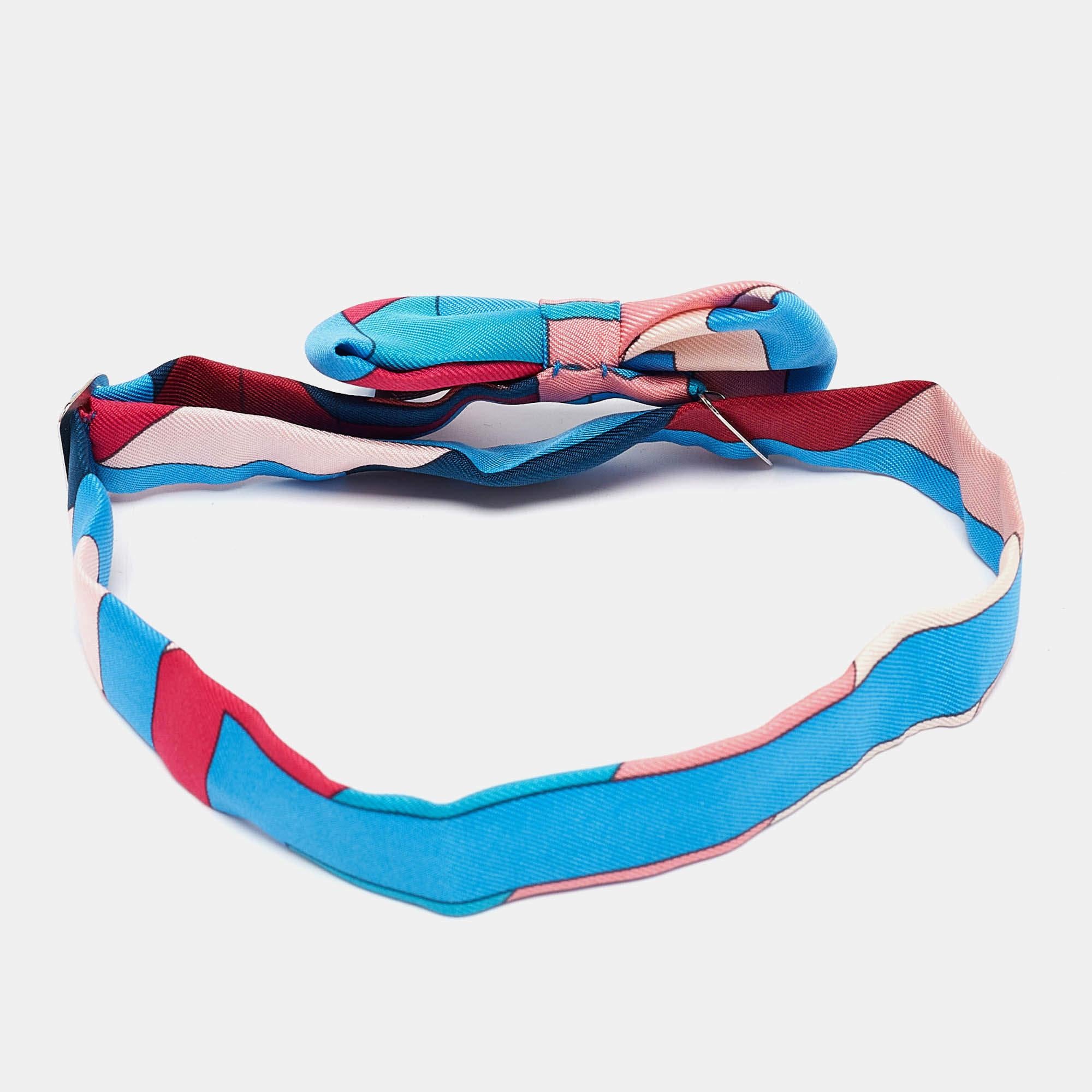 Bleu Hermes - Nœud papillon en soie imprimée multicolore en vente